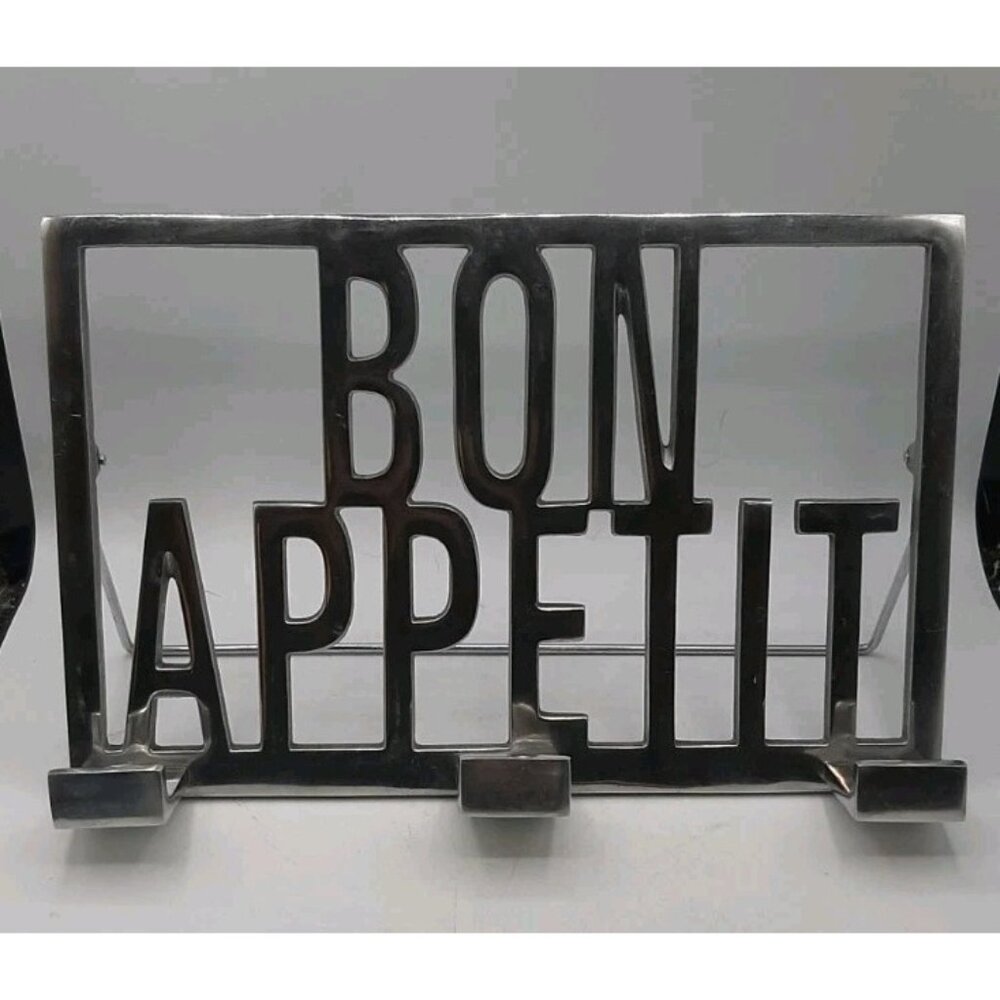 Bon Appetit Sturdy Silver Metal Folding Standing Cookbook Stand Kitchen Decor